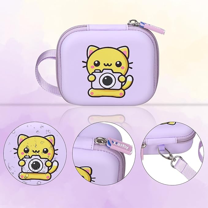 worfty Kids Camera Case Compatible with Seckton/Goopow/DITUPAN/YEEHAO/Hangrui/Masterbee/OUTUVAS/GKTZ Digital Video Camera Toys Camcorder Storage Holder Carrying - Purple Cat