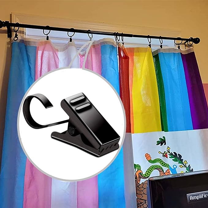 BIHRTC Pack of 25 Black Curtain Clips String Light Hangers Small Metal Wire Holder for Hanging Camper Awning Light Christmas Decor Shower Home Decoration Indoor and Outdoor Photos Arts Crafts Display