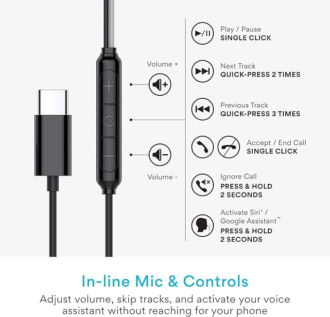 MEE audio SleepTones USB-C Wired Sleep Earbuds for Side Sleepers with Lightweight Low-Profile Silicone Earpieces, Noise Reduction Sleeping Headphones with Built-in Mic & Volume Controls (USB Type C)