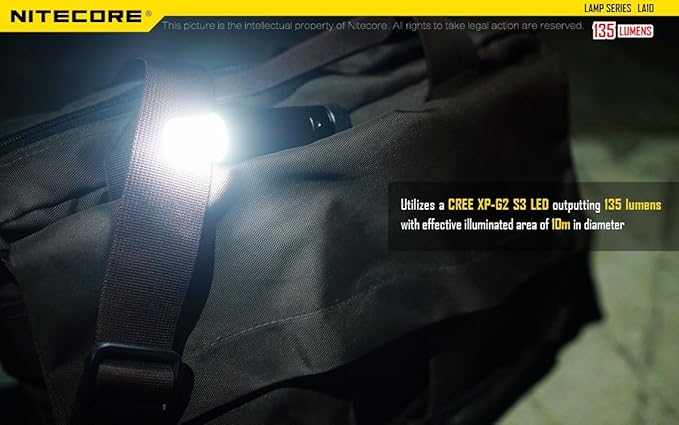 Nitecore LA10 135 Lumen Mini LED Camping Lantern - Compact Lightweight Including AA Battery and LumenTac Battery Organizer
