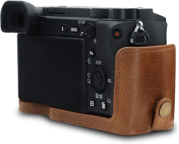 MegaGear MG1642 Ever Ready Genuine Leather Camera Half Case compatible with Sony Alpha A6100, A6400 - Brown