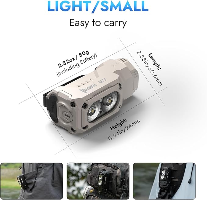WUBEN E7 1800 Lumen Rechargeable Mini Flashlight with Magnet - Super Bright 6 Modes Khaki EDC Flashlights, Typ-C Rechargeable LED; IP68 Pocket Flashlight for Headlamp Use, Rescue, Camping