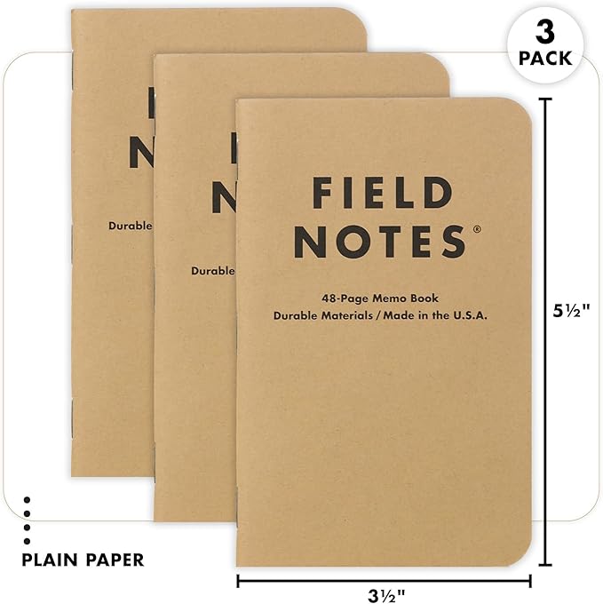 Field Notes: Original Kraft 3-Pack - Plain Paper Memo Books - Blank 48 Page Pocket Notebooks - 3.5" x 5.5"