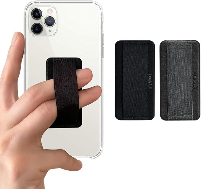 Universal Phone Grip Holder for Hand - Wireless Charging Compatible - Universal Finger Strap Phone Holder Compatible with Most Smartphones (Grey Black) -2Pack