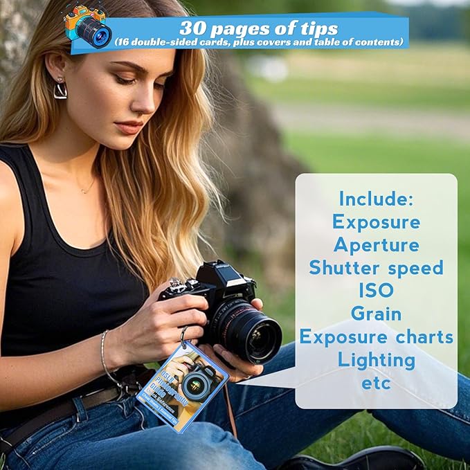 OCQOTAT Photography Cheat Sheet for DSLR Camera Accessories for Canon Nikon Sony,Quick Reference Cards Photographers Book for Beginners,Settings,Exposure, Modes,Composition,Lighting, etc.4×3 Inch