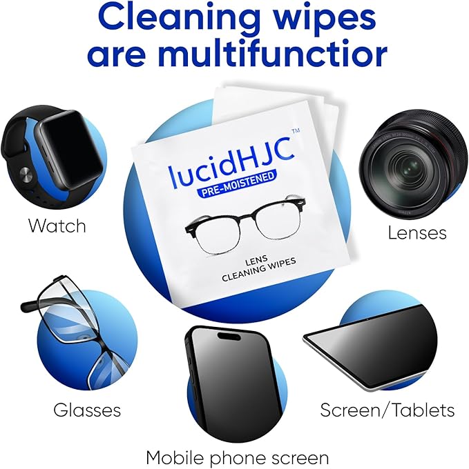 LucidHJC lens wipes for eyeglasses/camera lenses ,and screens of cellphones/ laptops /computers .Cleaning spots or dirts. Wrapped individually paper wipes, Count 200