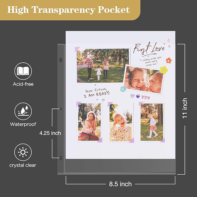 Mublalbum 8.5x11 Inch DIY Scrapbook Photo Album with 40 Plastic Sleeves 80 Pages Top-Loading Protectors, Linen Cover 3-Ring Binder for Baby Wedding Travel and DIY Projects (Red)