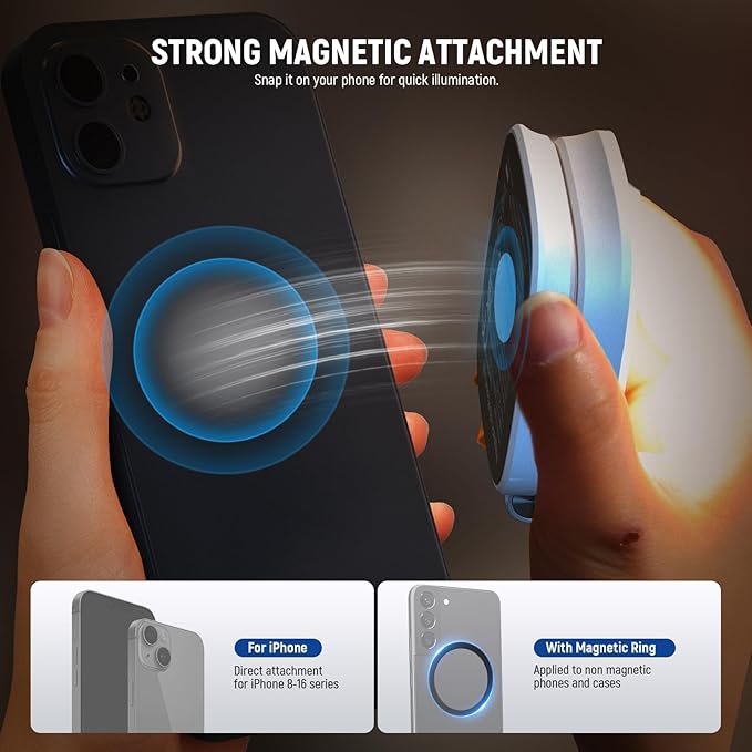 NEEWER BASICS Magnetic Selfie Light Compatible with MagSafe iPhone, CRI95 700lx/0.3m Folding LED Phone Fill Ring Lighting with Mirror for Zoom Makeup Photography Recording Video Conference,White NL48B