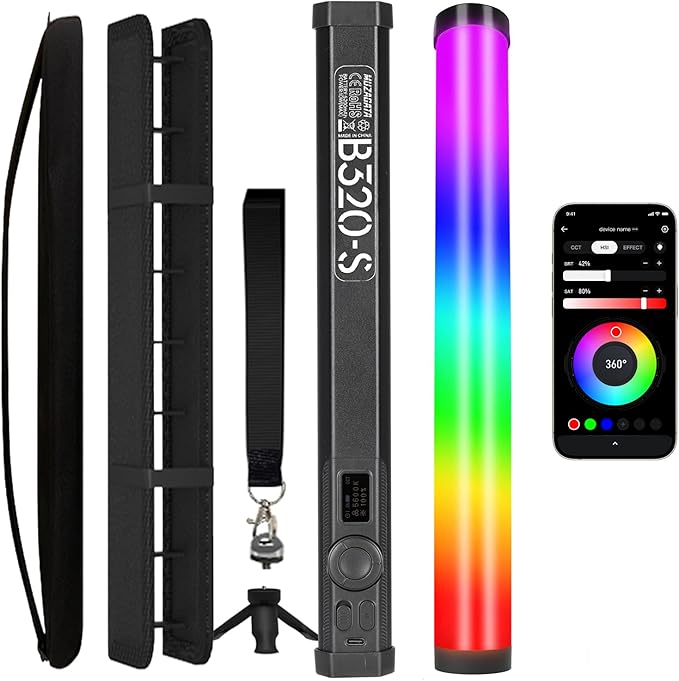 PHOTOOLEX RGB Tube Light, 5200mAh Magnetic Handheld Light Stick, 360°Full Color LED Video Lighting Wand, 2500K-9900K, 21 Scenes, CRI 96+, for Studio Photography Vlog Recording Streaming