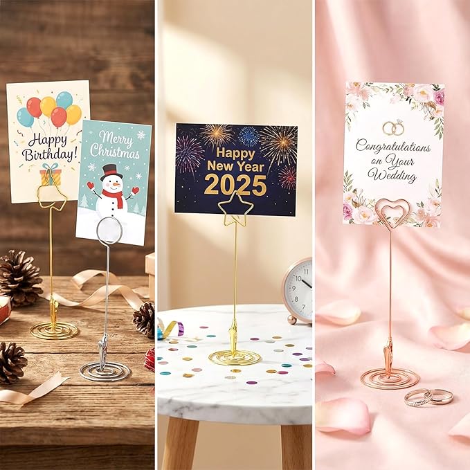Sibba 4Pcs Card Holder Photo Memo Clip Matchstick Extenders Metal Joints Clips, Multi-Functional Table Place Card Holders for Decoration Clips Christmas Cards Display Party Gathering Wedding Banquet