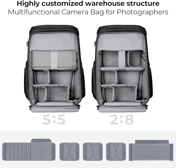 K&F CONCEPT Camera bag Backpack 25L Large Capacity Camera Case with Raincover 15.6 Inch Laptop Compartment Compatible with Canon/Nikon/Sony/DJI Mavic Drone Travel Camera Backpack