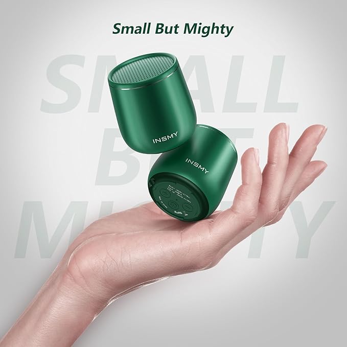 INSMY Small Bluetooth Speaker, Waterproof Mini Portable Wireless Speaker, Punchy Bass Rich Audio Stereo Pairing, Handheld Pocket Size for Hiking Biking Gift Laptop Tablet (Green)