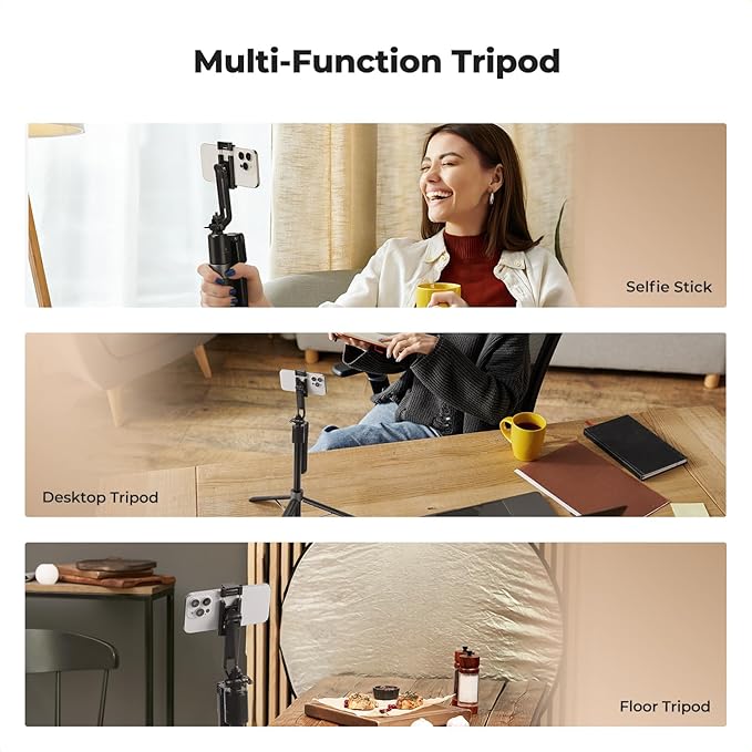 K&F CONCEPT 71“ Auto Face Tracking Tripod, 360° Rotation Selfie Stick with 2 Fill Lights, Gesture & Remote Control for Vlogging, Live Streaming & Video Recording