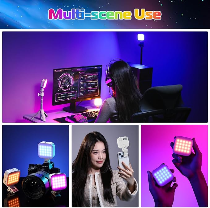 ULANZI U60 RGB Video Lights White LED Camera Light 360° Full Color Portable Photography Lighting w Quick Release Cold Shoe Adapter and Clip, 2500mAh Rechargeable CRI 95+ 2500-9000K Dimmable Panel Lamp