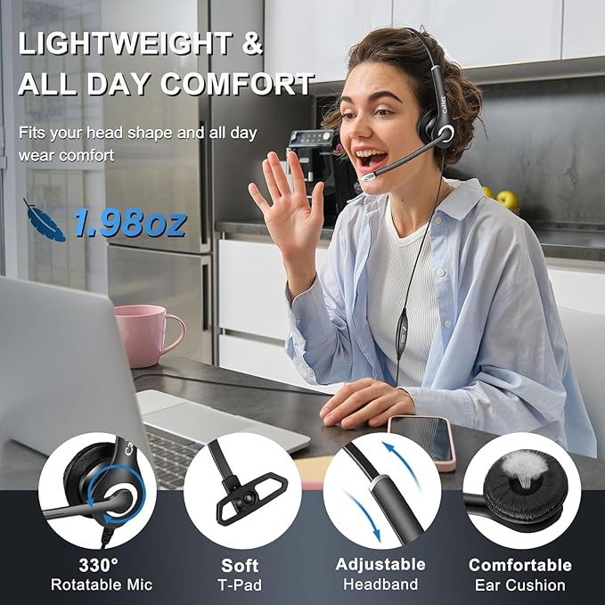 Callez Wired Computer Headset, 3.5mm/USB-C Headset with Mic Noise Cancelling, Cell Phone Headphone for PC Laptop Mac iPhone 15/16/17 Samsung Zoom Teams Call Center Home Office Work, in-line Controls