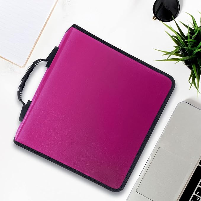 Siveit CD/DVD Binder, CD DVD Case Holder Binder 400 Capacity CD/DVD Wallet Storage Booklet Album Box (White Binder, Rose)
