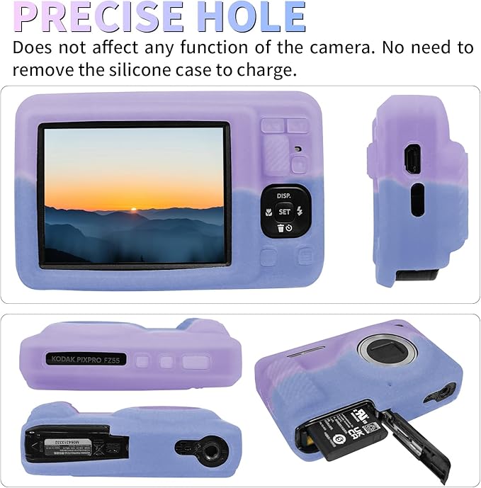 Easy Hood Camera Case for Kodak PIXPRO FZ55, Soft Silicone Cover Anti-Scratch Slim Fit FZ55 DSLR Camera Sleeve Body Skin Travel Protective Case, Pink Purple