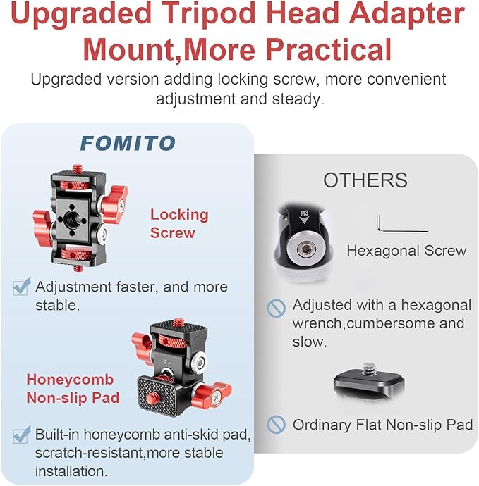 FOMITO Aluminum Alloy Dual Head 1/4'' Screw and 1/4''(3/8'') Screw hole , DSLR Rabbit cage Monitor Bracket with Adjustable Damping Photography Expansion Accessories Red Color