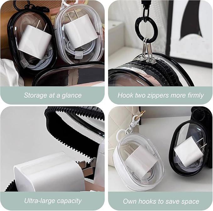 2 Pcs Charging Cable Storage Bag Transparent Compact Organizer for Travel Data Cables Headphones More Mini Cord and Charger Organizer