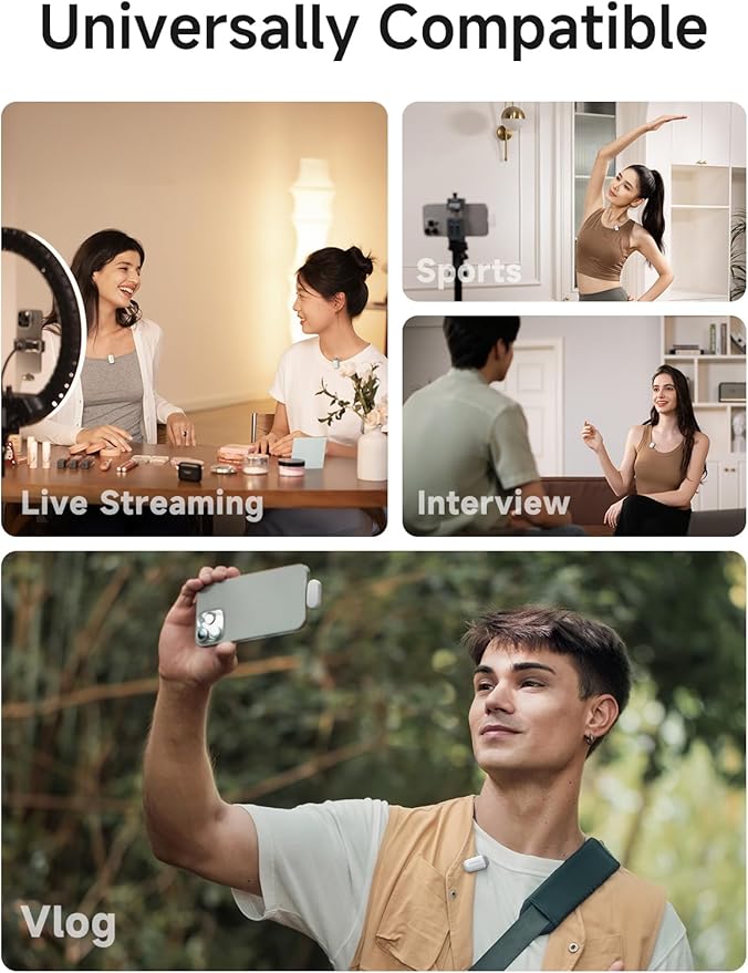 MAONO Wave T1 Mini Wireless Lavalier Microphone for iPhone 16 15, Android, Tablet, PC, Clip on Lapel Mic with USB-C Plug, Noise Cancellation, AI Voice Filter for Video Recording Vlog TikTok-White