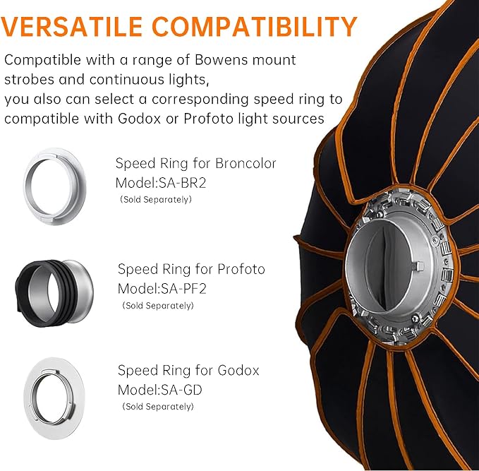 Godox Quick Release Parabolic Softbox,QR-P120 47.2”/120cm Portable Bowens Mount Softbox with Honeycomb Grid,Carry Bag,Front/Inner Diffuser for AD600BM SL60W VL150 UL150 SL200II Studio LED Video Light
