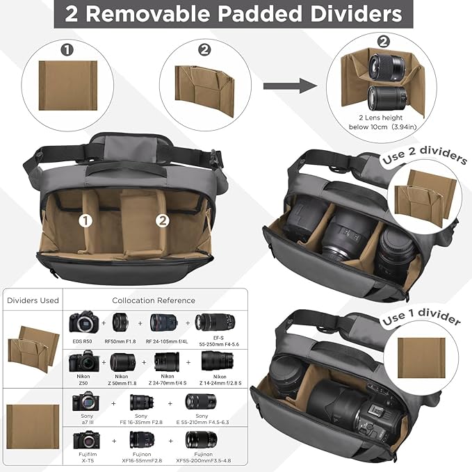 TAAOKA Camera Sling Bag,Travel Waterproof Camera Case with Tripod Holder,DSLR/SLR/Mirrorless Small Camera Bags Crossbody for photographers (Grey)
