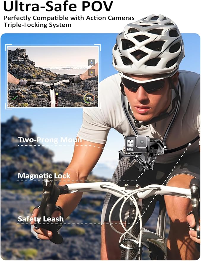 Magnetic Phone Holder Neck Mount: Hands Free Chest Stand with Fixed Strap for GoPro Camera | POV Selfie Filming & Video Recording for iPhone 17 16 15 14 13 12 Series & Android Smartphone（Black）