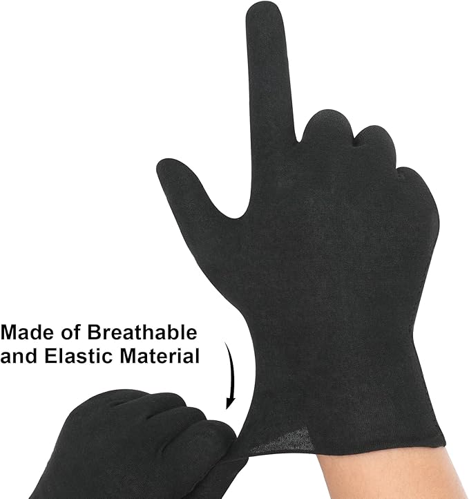 Senkary 10 Pairs Black Cotton Gloves for Men Women, Cloth Work Gloves Liners for Art Handling, Photography, Photo, Coin Jewelry Inspection, Archival, Dry Hands Sleeping, Eczema
