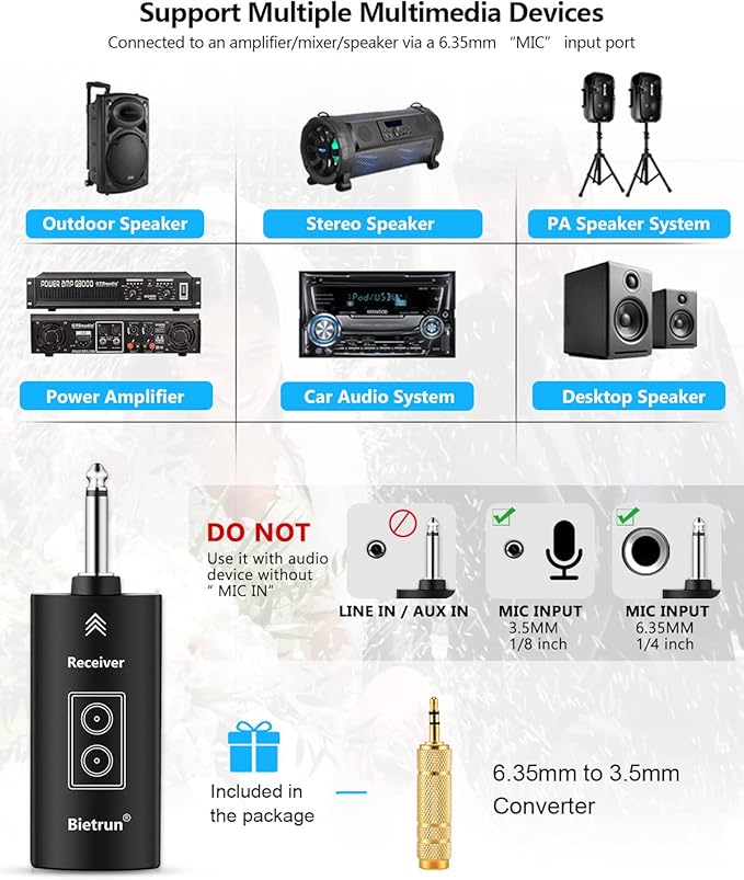 Bietrun Wireless Microphone, 240FT Rechargeable UHF Metal Dual Cordless Handheld Dynamic Mics with Bluetooth for Karaoke Machine, PA System Speaker, Mixer, Party, Church, Wedding(Red)