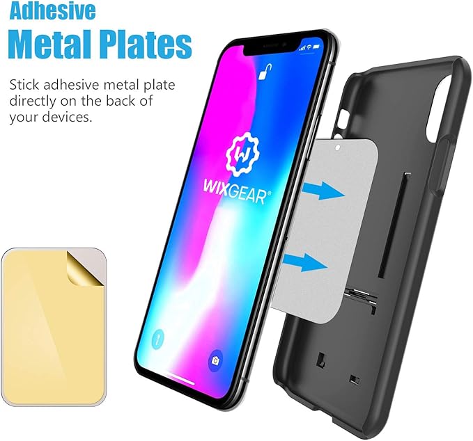WixGear Mount Metal Plate with Adhesive for Magnetic Cradle-Less Mount - X4 Pack 2 Rectangle and 2 Round (Compatible with Magnetic mounts) (Silver)
