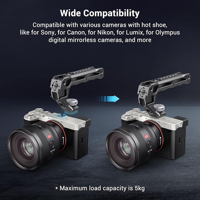 SmallRig Lightweight Top Handle, Grip for DSLR Camera Cage, Universal Handle with 5 Cold Shoe Adapters and Cold Shoe Base (Lite) - 3764