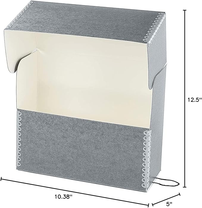 Lineco Archival Document Storage Box with Metal Edge, Acid-Free Gray Boxboard, Organize and Store Files, Prints, Photos, Letter-Sized Case 12.5" x 10.5" x 5" Wide