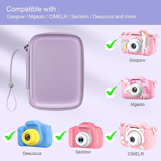 FINTIE Kids Camera Case Compatible with Goopow/Seckton/Dylanto/Mgaolo/Masterbee/CIMELR/Desuccus Kids Digital Camera Toys, Children Carrying Bag, Birthday Festival Gift, Lilac Purple