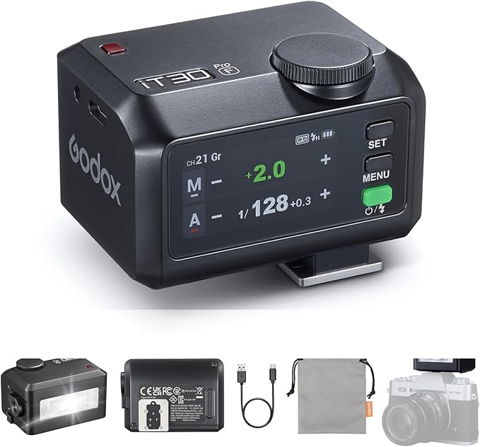 Godox iT30Pro F iT30Pro-F Flash for Fuji, 2.4G Mini Fujifilm Flash HSS 1/8000s, 560 Full Power Flashes, TTL Auto-Exposure, 2.8" Full-Color Touchscreen, Built-in Diffuser and Lithium Battery(Black)