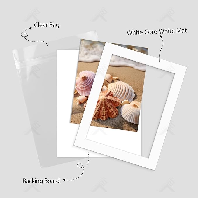 Golden State Art, Acid Free, Pack of 5, 11x14 White Picture Mats Mattes with White Core Bevel Cut for 9x12 Photo + Backing + Bags