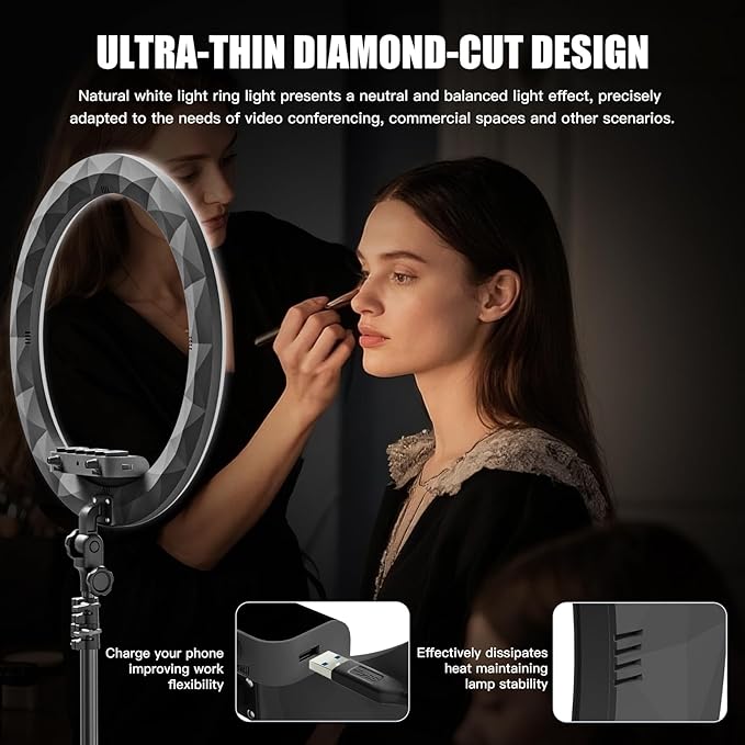 Ring Light with Stand and Phone Holder, 19" Ring Light Tripod for iPhone, Professional LED Circle Light with 78" Tripod, Selfie Ringlight for Live Streaming, Makeup, Barber, Tiktok, YouTube, Black