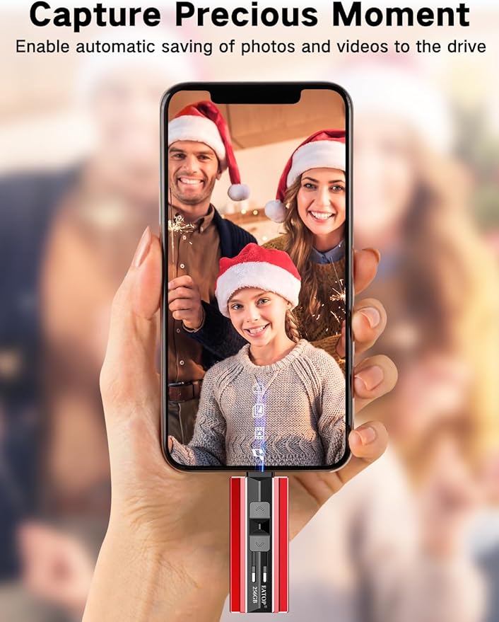 EATOP 256GB Flash Drive Intended for Phone Tablet Androidphone and Computers, 4 in 1 Photo Stick for Phone Memory Storage Easily Backup Photos Videos, Plug and Play, No App Required (Red)