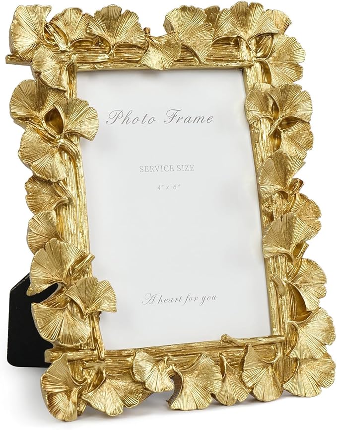 Cuspin Gold Picture Frames 4x6 Vintage Gold Frame, Ornate Leaf Textured Hand-Crafted Resin with Glass Front Antique Photo Frames for Tabletop Display, Retro Design Home Decor