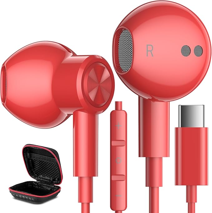 USB C Headphones Wired Type C Earphones for Samsung/Galaxy S26 S25 S24 Plus S23 S22 S21 S20 Note 20 Ultra DAC Magnetic Corded Earbuds for iPhone 15 16 16e 17 Air for Apple/Android Ear Buds Red