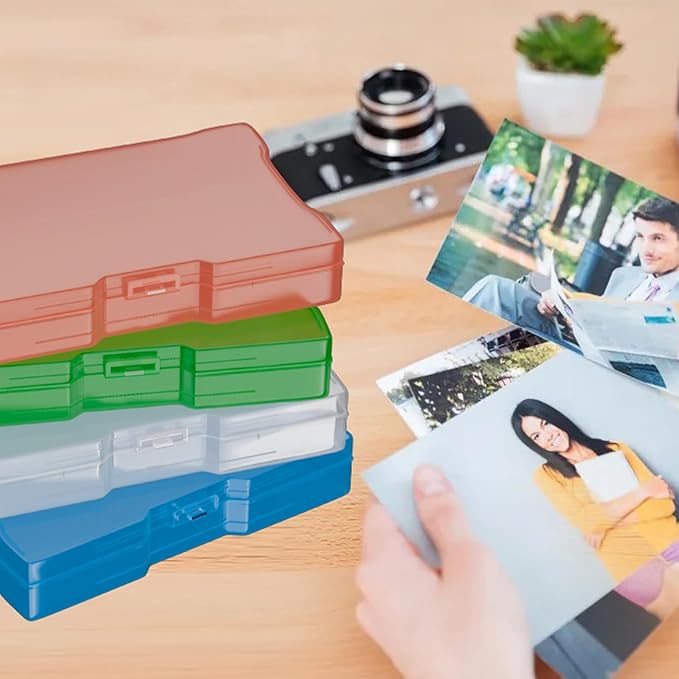 Tamfile Fireproof Photo Storage Box with 18 Inner 4" x 6" Multicolor Photo Case, Plastic Photo Organiser with Lock for Pictures, Cards, Crafts, Stamps and Office Supplies with 4 Sheet Label Stickers