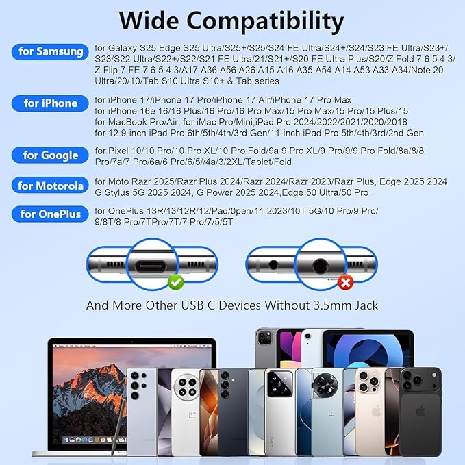 Samsung USB C Headphones for Galaxy S25 Ultra Edge S25+ S24 FE S23 S22 S21 A17 A16 A35 A54 A15, USB Type C Earphones with Microphone USB C Wired Earbuds for iPhone 16e 16 15 Pro Max iPad Pixel 9pro 8