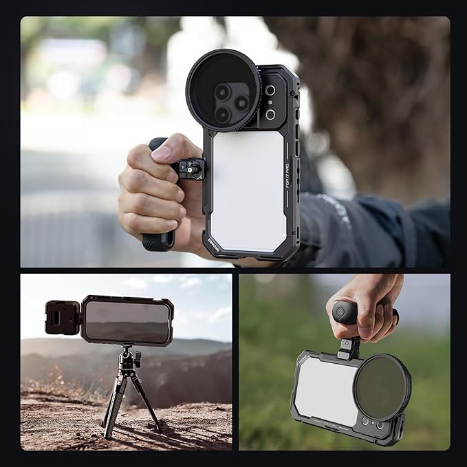 NEEWER Phone Cage Kit Compatible with iPhone 17 Pro Only, Video Rig Stabilizer Accessories with 67mm Filter Ring, 17mm Lens Backplate, T Mount Adapter, Two Quick Release Handles, PA143 (Black)