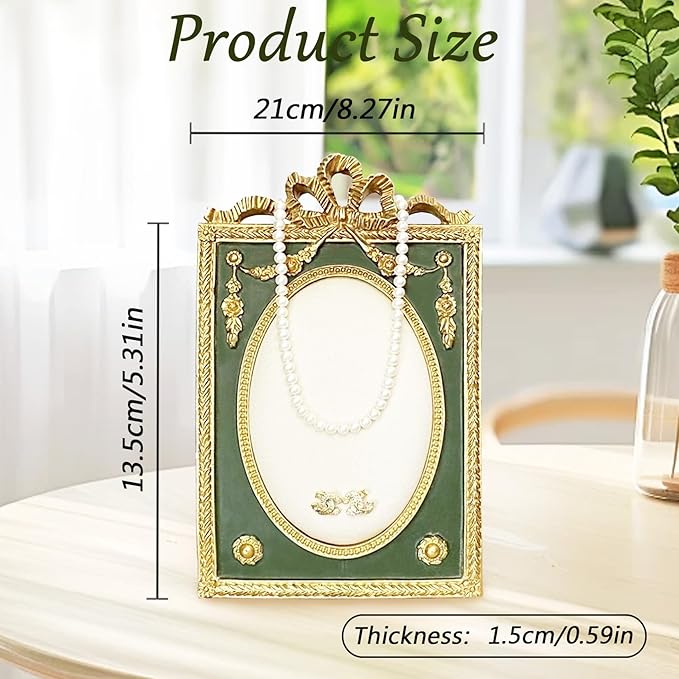 Gold Jewelry Display Holder Vintage Necklace Elegant Earring Holder & Necklace Stand for Women, Baroque Photo Frame Organizer with Velvet Backing, Wedding Gift & Mother’s Day Present