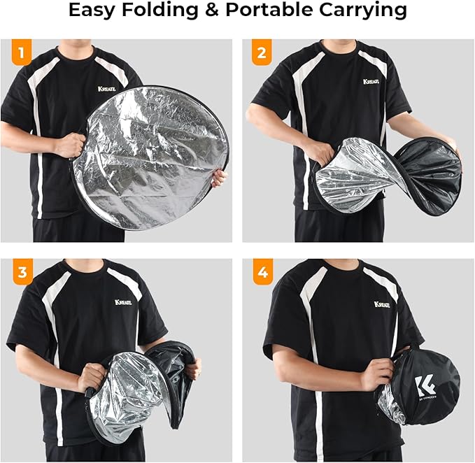 K&F CONCEPT Light Reflector with Grips, 32"(80cm) 5-in-1 Photography Diffuser Collapsible Portable with Grips for Studio and Outdoor Lighting Gold Silver White Black Translucent