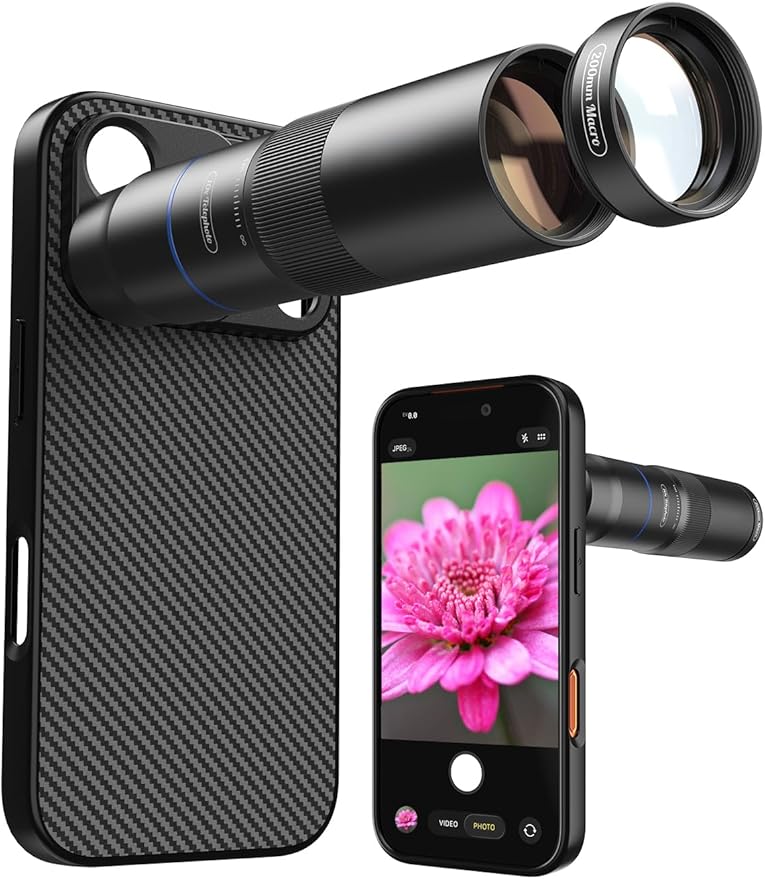 MIAO LAB HD 10X Telephoto Lens & 200mm Macro Lens, 2-in-1 Aluminum Phone Camera Lens Kit with 17mm Lens Thread Interface Mobile Phone case. Phone Lens Attachment Fit for iPhone 17 Pro
