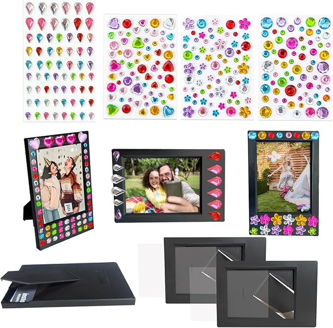 JOYZO 2x3 Picture Frames for Instax Mini Film, 6 Pack Mini Frames with Clear Covers and 3D Gems Stickers for Fuji Instant Camera 12 11 9 8 40 41 90 99 SE EVO Photo Display - Black
