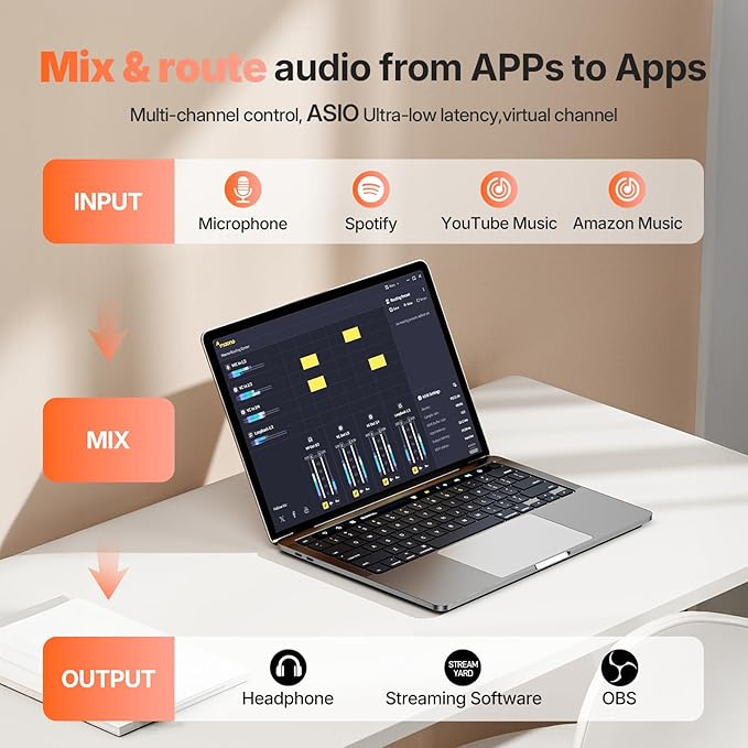 MAONO USB Audio Interface for PC: Interface with XLR Microphone 24-bit/192kHz Routing Software LOOPBACK ASIO Driver for Recording Music, Home-Studio, Guitar, Podcast, Streaming, DAW(PS22+PD100)