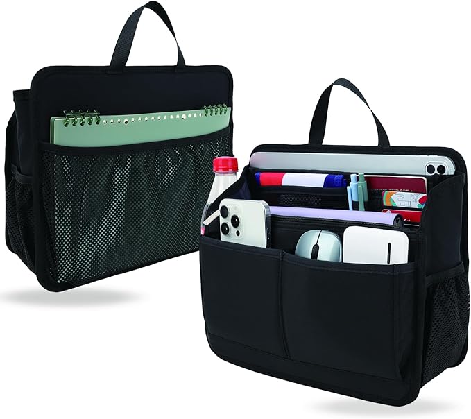 Small Rugged Organizer Insert for Briefcase Tote Shoulder Messenger Bag-19 Pockets,Durable Padded Nylon,Handle-Black