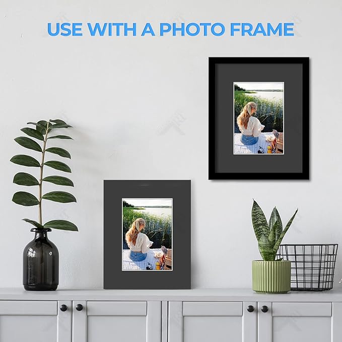 Golden State Art, Acid-Free, Pack of 25, 8x10 Black Picture Mats Mattes with White Core Bevel Cut for 5x7 Photo + Backing + Bags