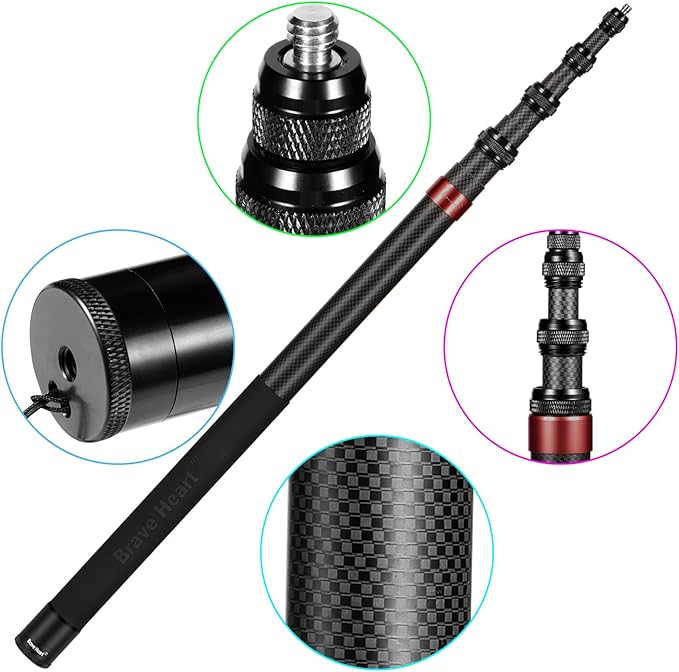 118 Inch/3m Carbon Fiber Invisible Extension Selfie Stick for Insta360 Insta 360 X5/X4/X3/X2/ONE RS Action Camera Accessories (Red)